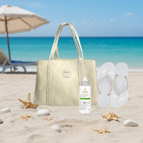 protetor solar bolsa de praia e havaianas