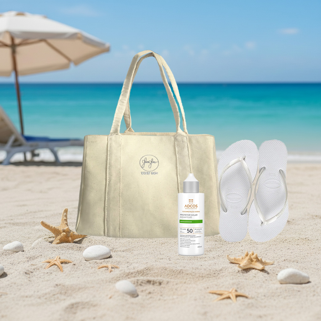protetor solar bolsa de praia e havaianas